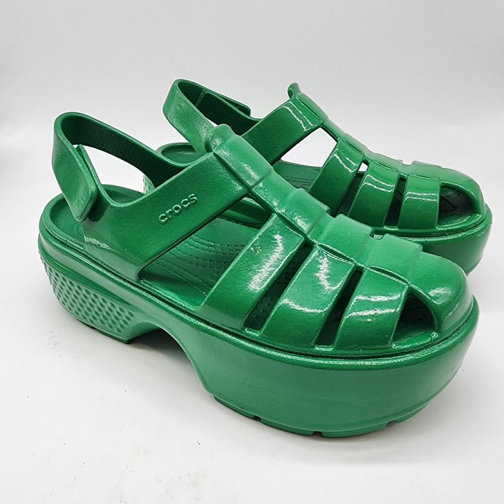 Crocs Stomp Platform Fisherman Sandals Women's 6 Green Jelly